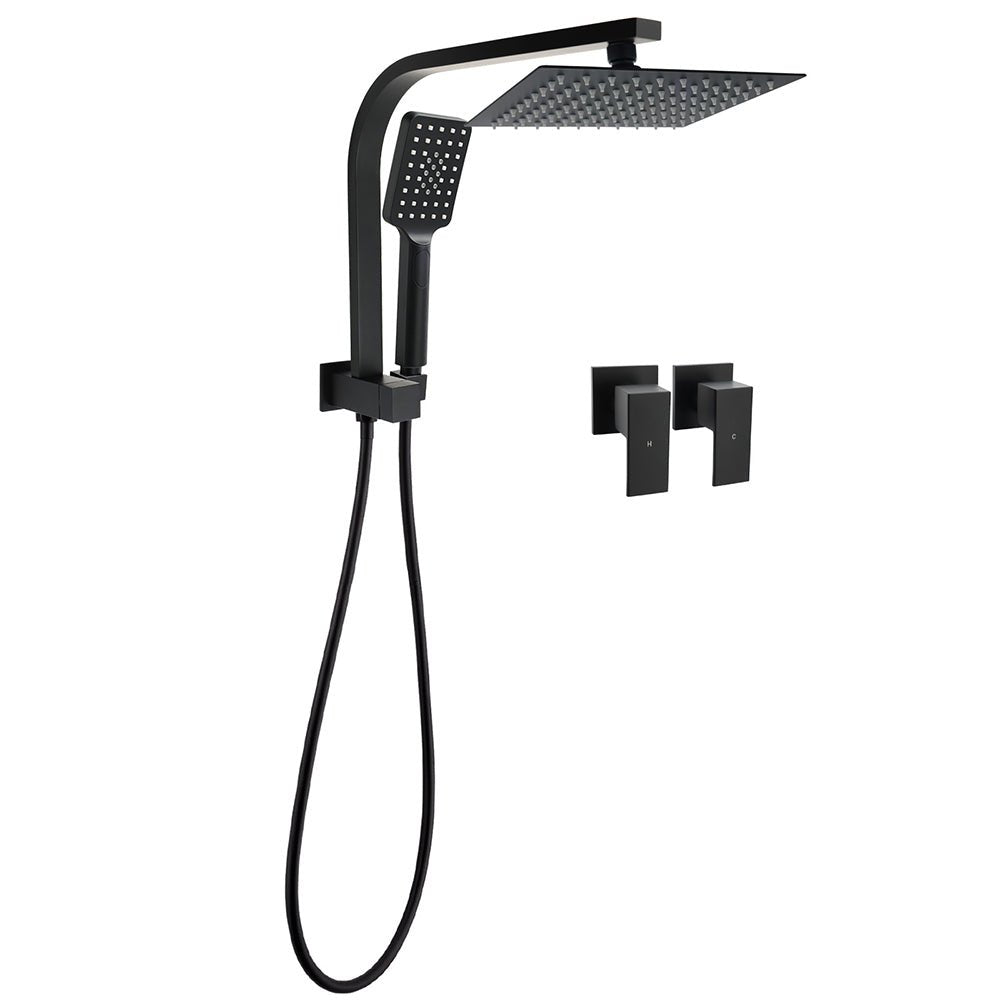 WELS Matt Black 8" Shower Head 3 Modes Handheld Gooseneck Arm Square 2in1 Set Twin Taps - Furniture > Bathroom > Shower Heads & Screens - Rivercity House & Home Co. (ABN 18 642 972 209) - Affordable Modern Furniture Australia