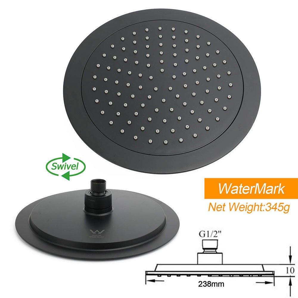 WELS Matt Black 9" Round Rain Shower Head Handheld Adjustable Rail Arm Elbow 2in1 Set - Furniture > Bathroom > Shower Heads & Screens - Rivercity House & Home Co. (ABN 18 642 972 209) - Affordable Modern Furniture Australia