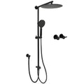 Dual 12" Round Shower Head Set with Handheld, Rail, Wall Arm, Elbow & Twin Taps - Matte Black