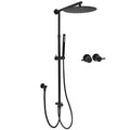 Matte Black Dual 12" Round Shower Head Set with Handheld, Rail, Wall Arm, Elbow & Twin Taps - Black