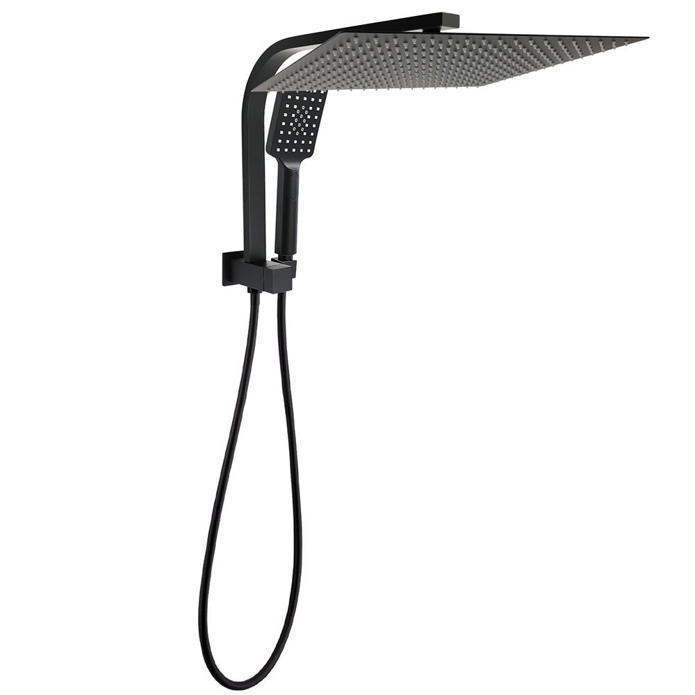 WELS Matt Black Dual Set 16" Extra Large Shower Head 3 Modes Handheld Gooseneck Arm Diverter - Furniture > Bathroom > Shower Heads & Screens - Rivercity House & Home Co. (ABN 18 642 972 209) - Affordable Modern Furniture Australia