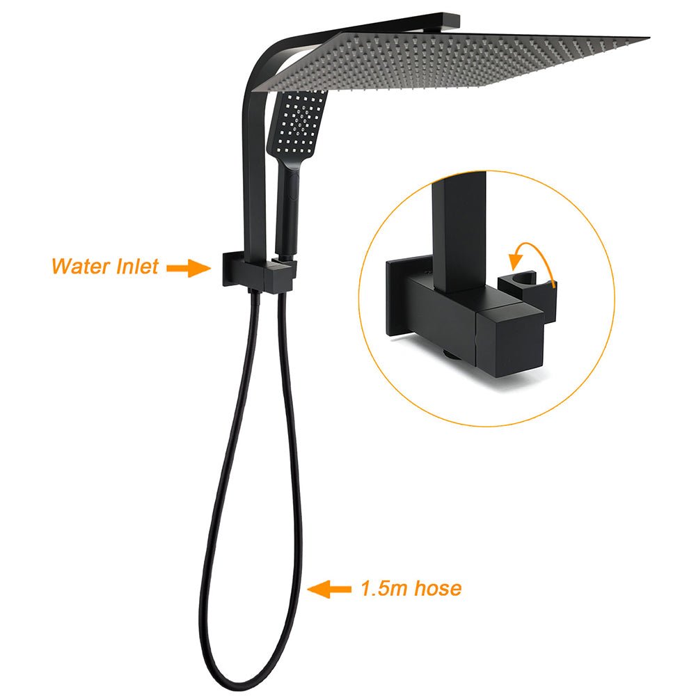 WELS Matt Black Dual Set 16" Extra Large Shower Head 3 Modes Handheld Gooseneck Arm Diverter - Furniture > Bathroom > Shower Heads & Screens - Rivercity House & Home Co. (ABN 18 642 972 209) - Affordable Modern Furniture Australia
