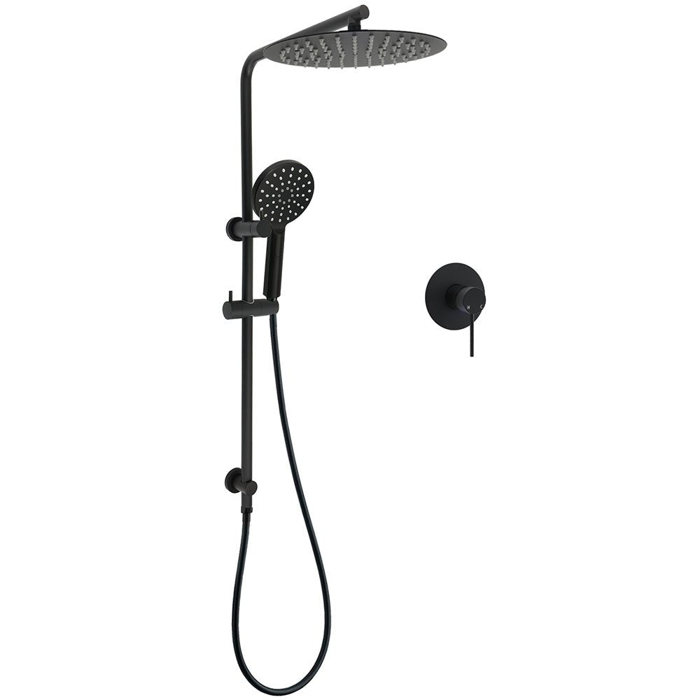 WELS Matt Black Dual Shower 12" Large Shower Rain Head + Handheld Silde Wall Rail Mixer Set - Furniture > Bathroom > Shower Heads & Screens - Rivercity House & Home Co. (ABN 18 642 972 209) - Affordable Modern Furniture Australia