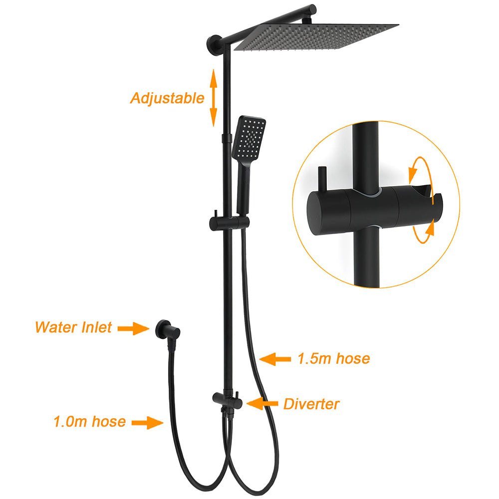 WELS Matt Black Dual Shower Large 12" Square Head Handheld Adjustable Silding Rail Set - Furniture > Bathroom > Shower Heads & Screens - Rivercity House & Home Co. (ABN 18 642 972 209) - Affordable Modern Furniture Australia
