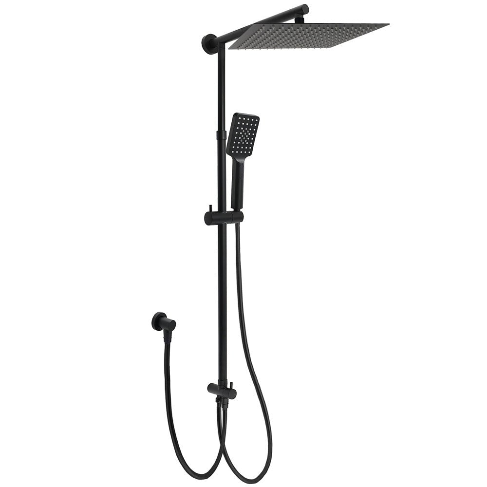 WELS Matt Black Dual Shower Large 12" Square Head Handheld Adjustable Silding Rail Set - Furniture > Bathroom > Shower Heads & Screens - Rivercity House & Home Co. (ABN 18 642 972 209) - Affordable Modern Furniture Australia