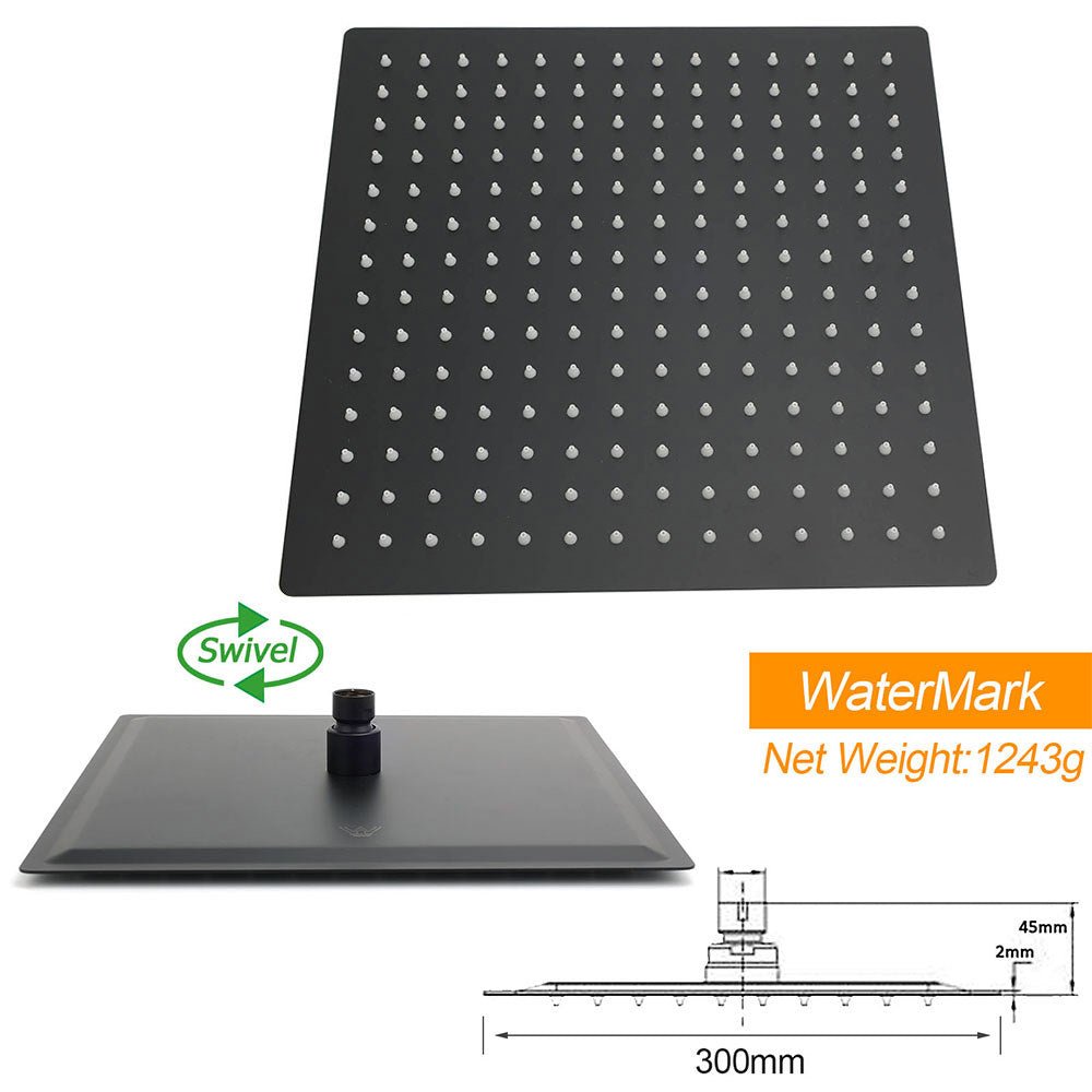 WELS Matt Black Dual Shower Large 12" Square Head Handheld Adjustable Silding Rail Set - Furniture > Bathroom > Shower Heads & Screens - Rivercity House & Home Co. (ABN 18 642 972 209) - Affordable Modern Furniture Australia