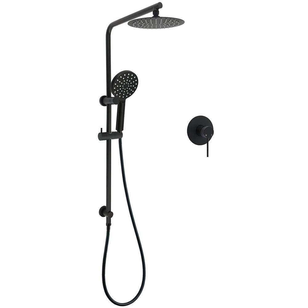 WELS Matt Black Round 2in1 8" Shower Head Sliding Rail Arm 3 Modes Handheld Mixer Set - Furniture > Bathroom > Shower Heads & Screens - Rivercity House & Home Co. (ABN 18 642 972 209) - Affordable Modern Furniture Australia