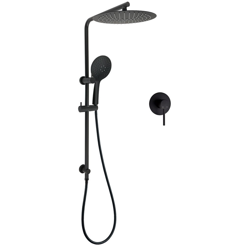 WELS Matt Black Shower Set 12" Large Rain Head Handheld Sliding Rail Arm Round Mixer - Furniture > Bathroom > Shower Heads & Screens - Rivercity House & Home Co. (ABN 18 642 972 209) - Affordable Modern Furniture Australia