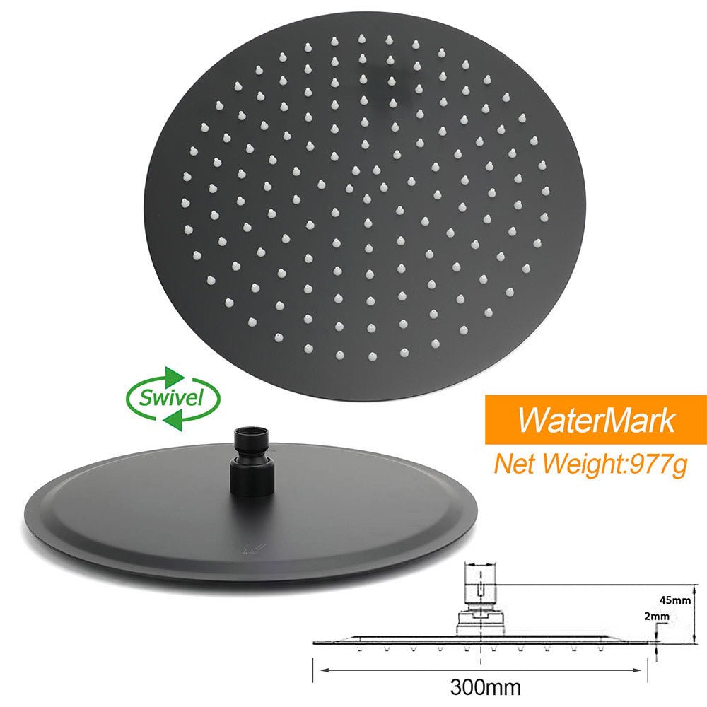 WELS Matt Black Shower Set 12" Large Rain Head Handheld Sliding Rail Arm Round Mixer - Furniture > Bathroom > Shower Heads & Screens - Rivercity House & Home Co. (ABN 18 642 972 209) - Affordable Modern Furniture Australia