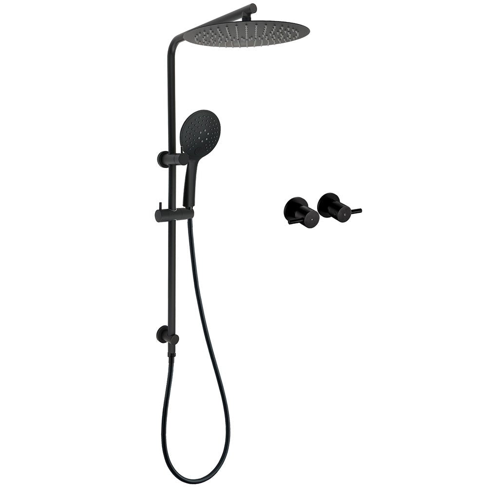 WELS Matt Black Shower Set 12" Large Rain Head Handheld Sliding Rail Arm Round Taps - Furniture > Bathroom > Shower Heads & Screens - Rivercity House & Home Co. (ABN 18 642 972 209) - Affordable Modern Furniture Australia