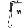 10" Matte Black Square 3-Mode Handheld Shower Head with Gooseneck Arm & Twin Taps Set