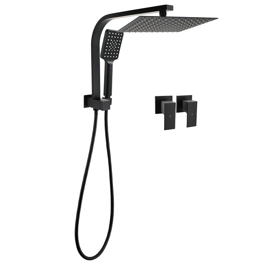 WELS Matt Black Square 10" Shower Head 3 Modes Handheld Gooseneck Arm Twin Taps Set - Furniture > Bathroom > Shower Heads & Screens - Rivercity House & Home Co. (ABN 18 642 972 209) - Affordable Modern Furniture Australia
