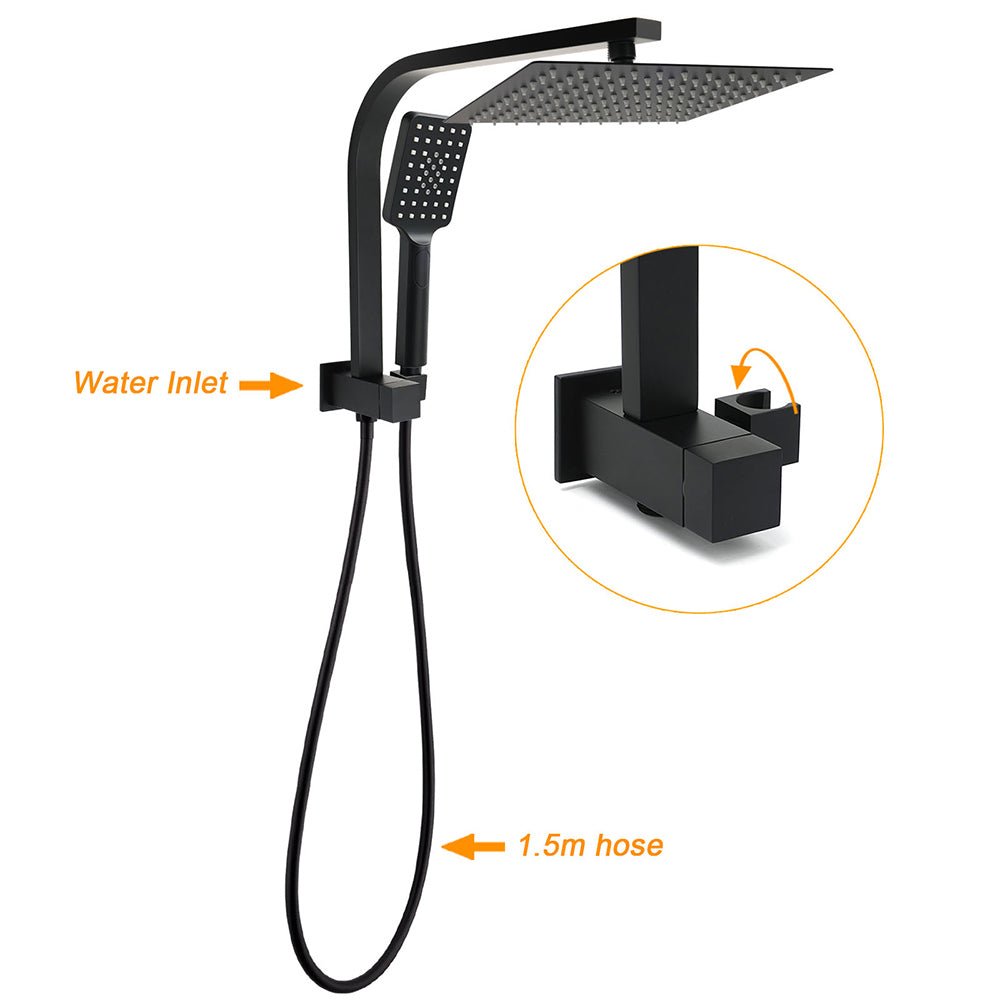 WELS Matt Black Square 10" Shower Head 3 Modes Handheld Gooseneck Arm Twin Taps Set - Furniture > Bathroom > Shower Heads & Screens - Rivercity House & Home Co. (ABN 18 642 972 209) - Affordable Modern Furniture Australia
