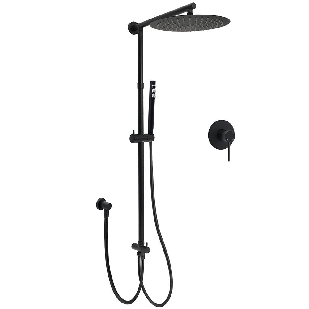 WELS Matt Black Twin Round 12" Shower Head Set Metal Handheld Flexible Rail Wall Arm Mixer - Furniture > Bathroom > Shower Heads & Screens - Rivercity House & Home Co. (ABN 18 642 972 209) - Affordable Modern Furniture Australia