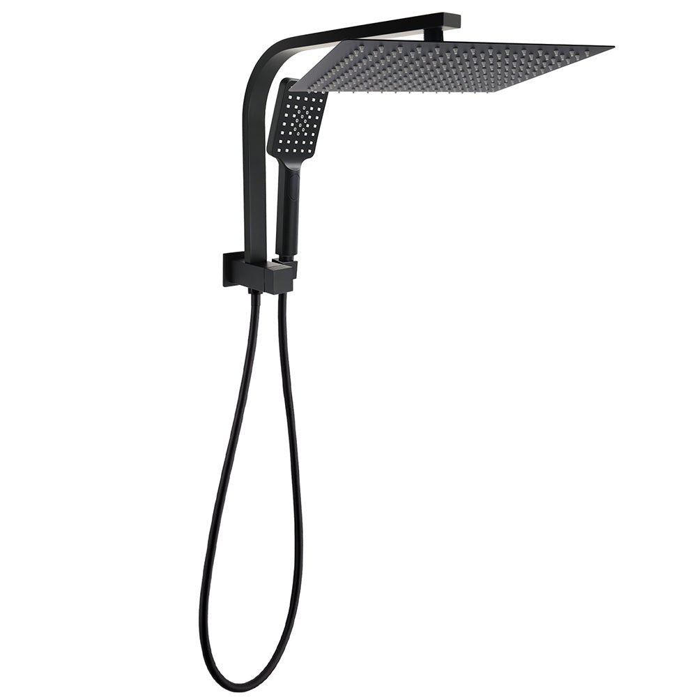 WELS Matt Black Twin Set 12" Large Shower Head 3 Modes Handheld Gooseneck Arm Diverter - Furniture > Bathroom > Shower Heads & Screens - Rivercity House & Home Co. (ABN 18 642 972 209) - Affordable Modern Furniture Australia