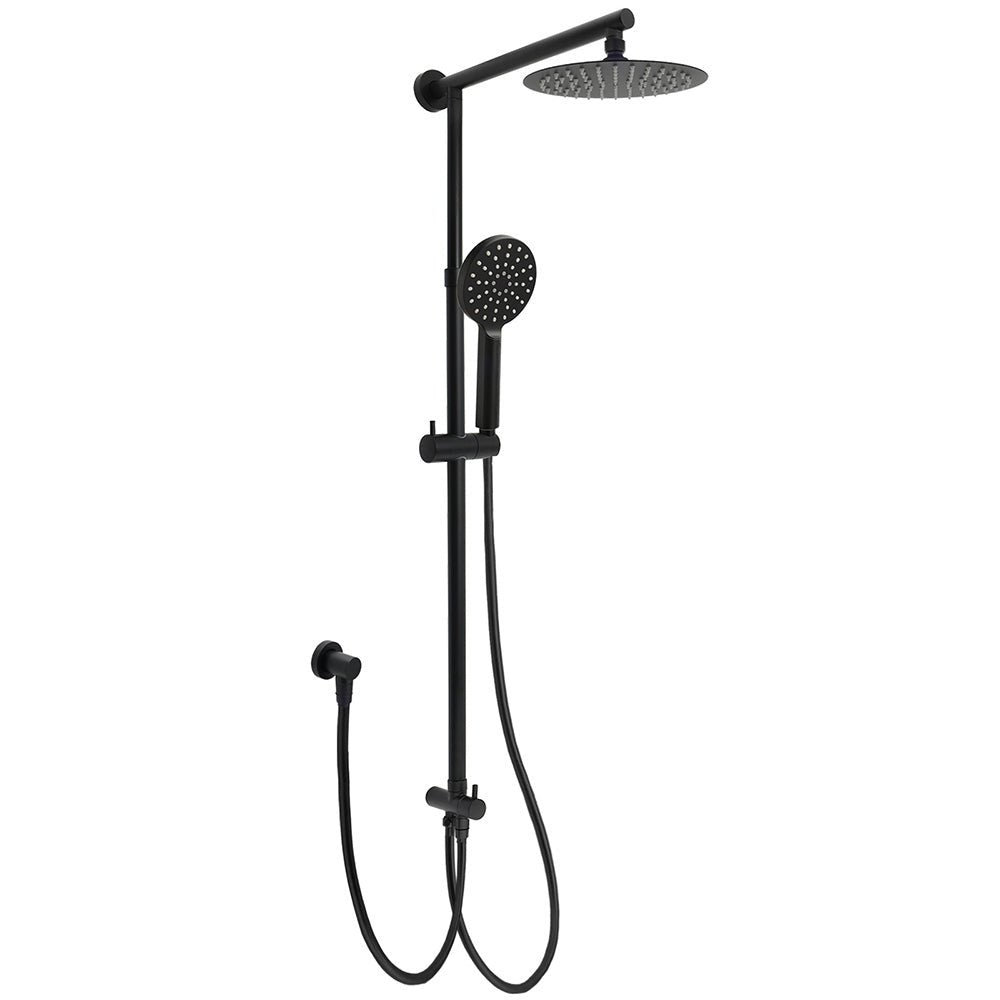 WELS Matt Black Twin Shower 8" Round Head Set 3 Mode Handheld Rose Sliding Rail Elbow Inlet - Furniture > Bathroom > Shower Heads & Screens - Rivercity House & Home Co. (ABN 18 642 972 209) - Affordable Modern Furniture Australia