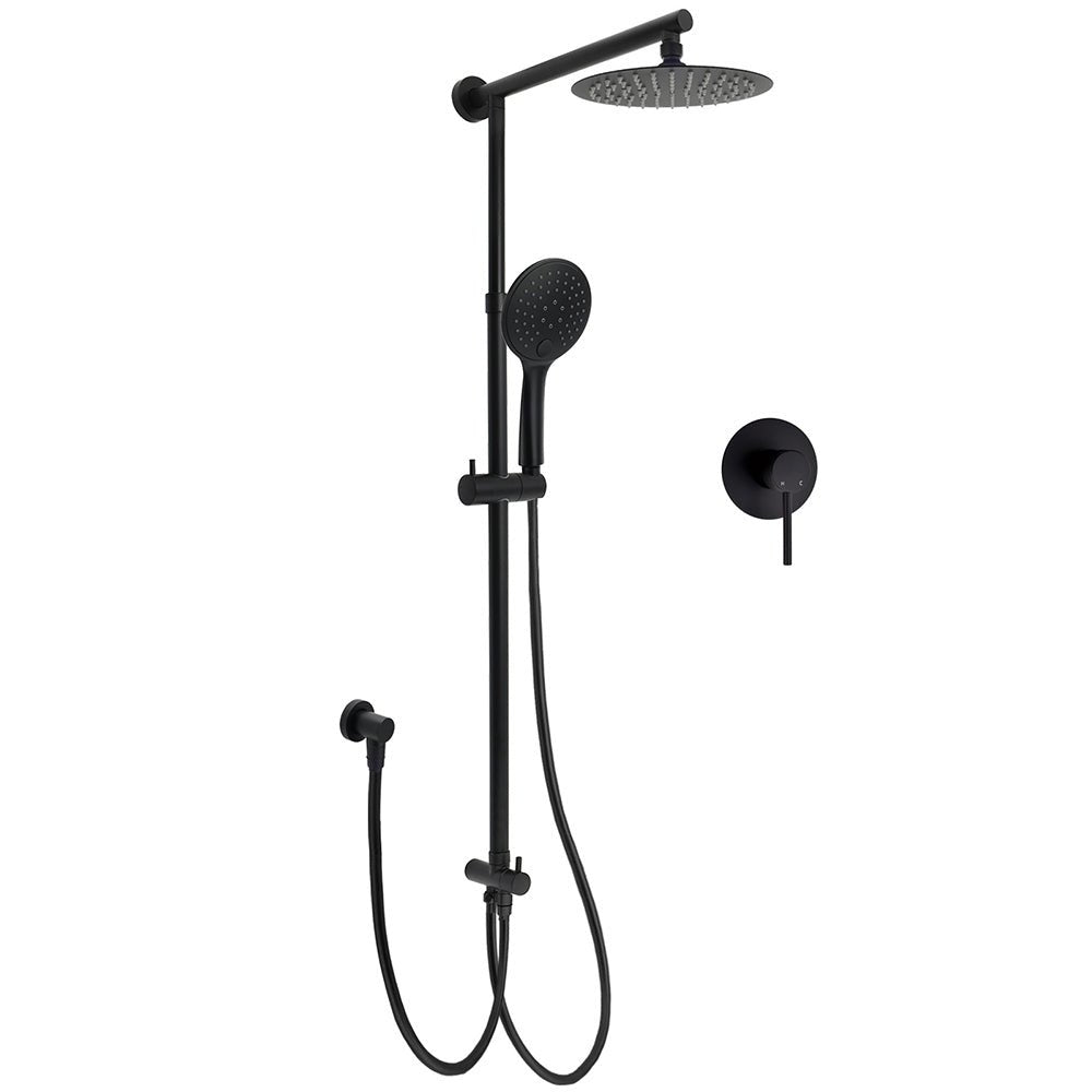 WELS Matt Black Twin Shower 8" Round Head Set Sliding Rail 3 Mode Handheld Rose + Mixer - Furniture > Bathroom > Shower Heads & Screens - Rivercity House & Home Co. (ABN 18 642 972 209) - Affordable Modern Furniture Australia
