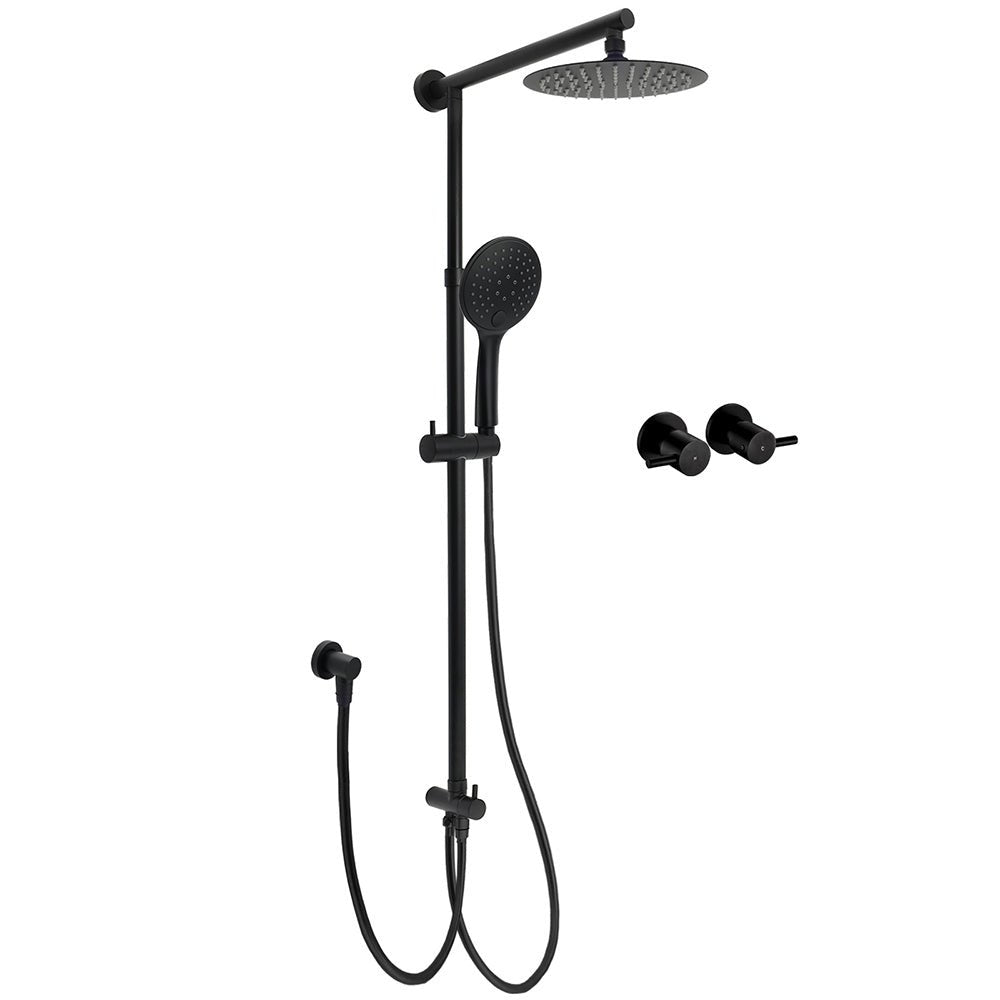 WELS Matt Black Twin Shower 8" Round Head Set Sliding Rail 3 Mode Handheld + Taps - Furniture > Bathroom > Shower Heads & Screens - Rivercity House & Home Co. (ABN 18 642 972 209) - Affordable Modern Furniture Australia