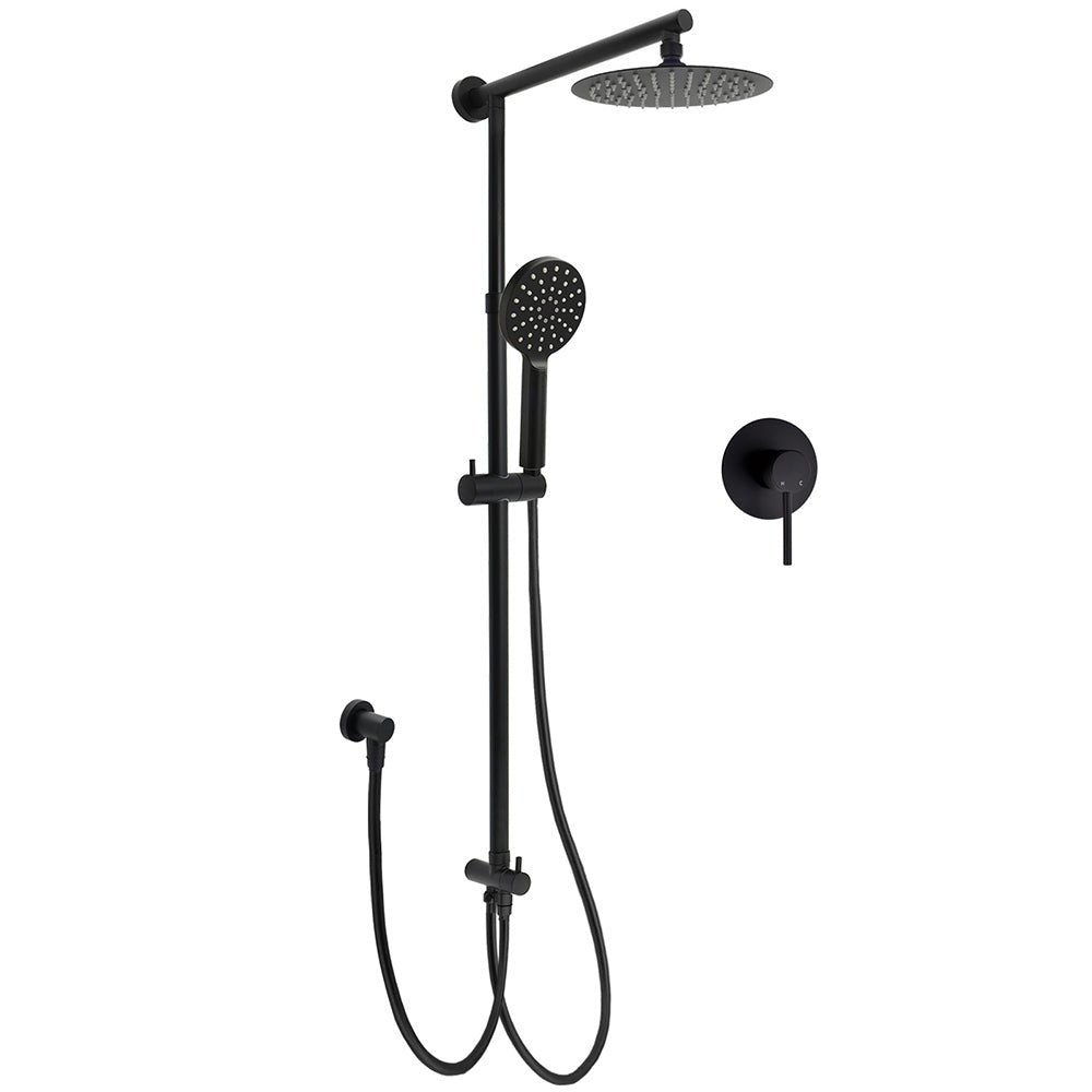 WELS Matt Black Twin Shower 8" Round Rain Head Set Sliding Rail 3 Mode Handheld + Mixer - Furniture > Bathroom > Shower Heads & Screens - Rivercity House & Home Co. (ABN 18 642 972 209) - Affordable Modern Furniture Australia