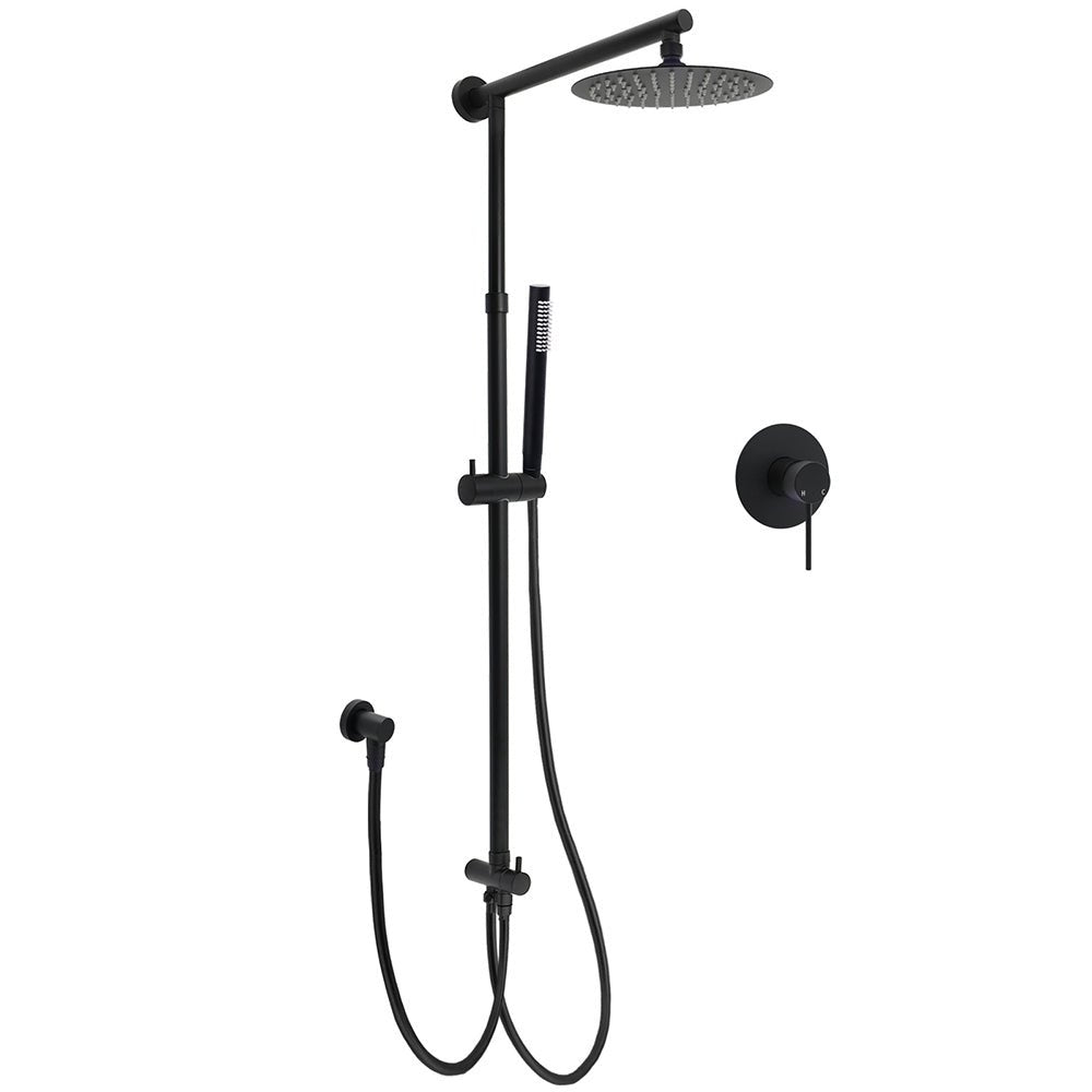 WELS Matt Black Twin Shower 8" Round Rain Head Set Sliding Rail Single Mode Handheld + Mixer - Furniture > Bathroom > Shower Heads & Screens - Rivercity House & Home Co. (ABN 18 642 972 209) - Affordable Modern Furniture Australia
