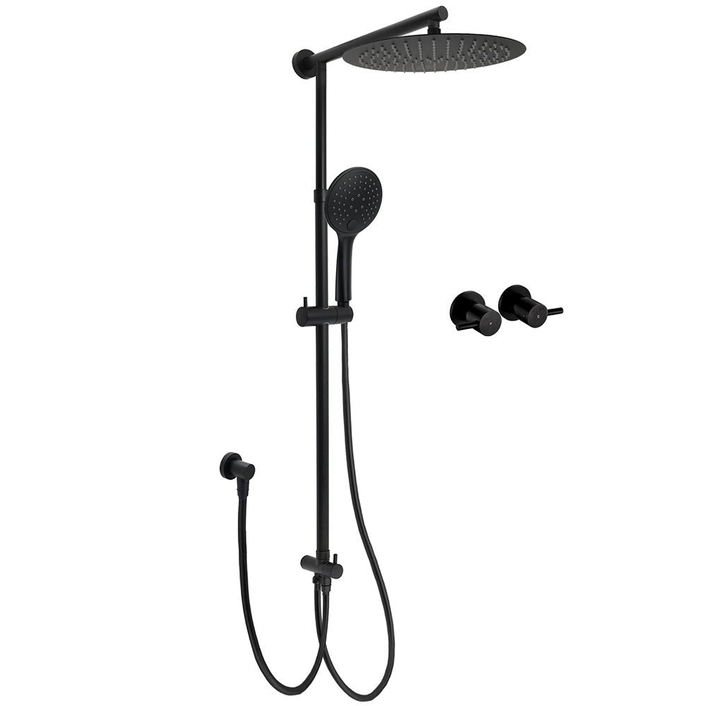 WELS Matte Black 12" 2in1 Round Shower Head Set Handheld Diverter Rail Wall Arm Twin Taps - Furniture > Bathroom > Shower Heads & Screens - Rivercity House & Home Co. (ABN 18 642 972 209) - Affordable Modern Furniture Australia