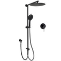 12" Twin Round Shower Head Set with Handheld, Diverter, Rail, Wall Arm & Mixer - Matte Black