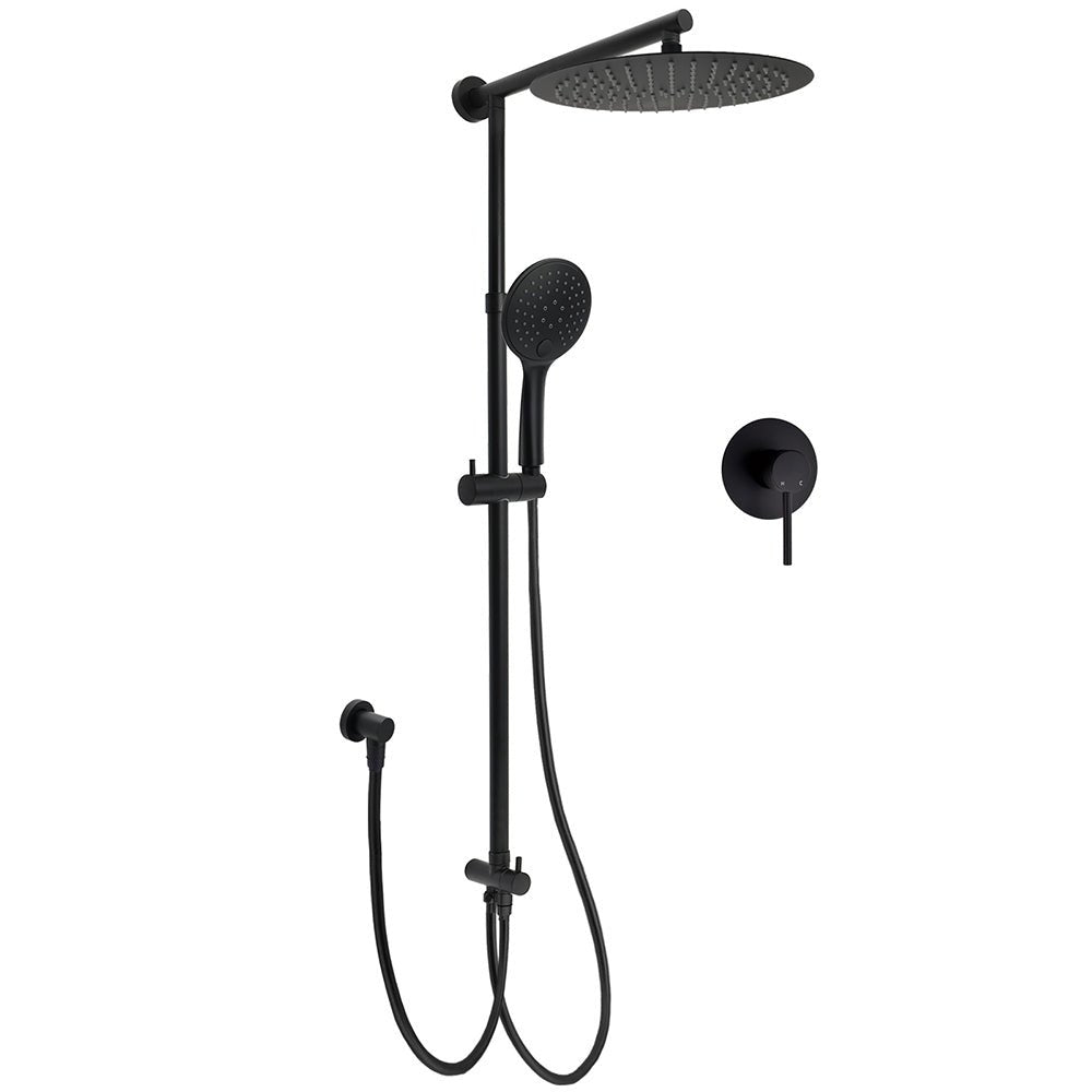 WELS Matte Black 12" Twin Round Shower Head Set Handheld Diverter Rail Wall Arm Mixer - Furniture > Bathroom > Shower Heads & Screens - Rivercity House & Home Co. (ABN 18 642 972 209) - Affordable Modern Furniture Australia