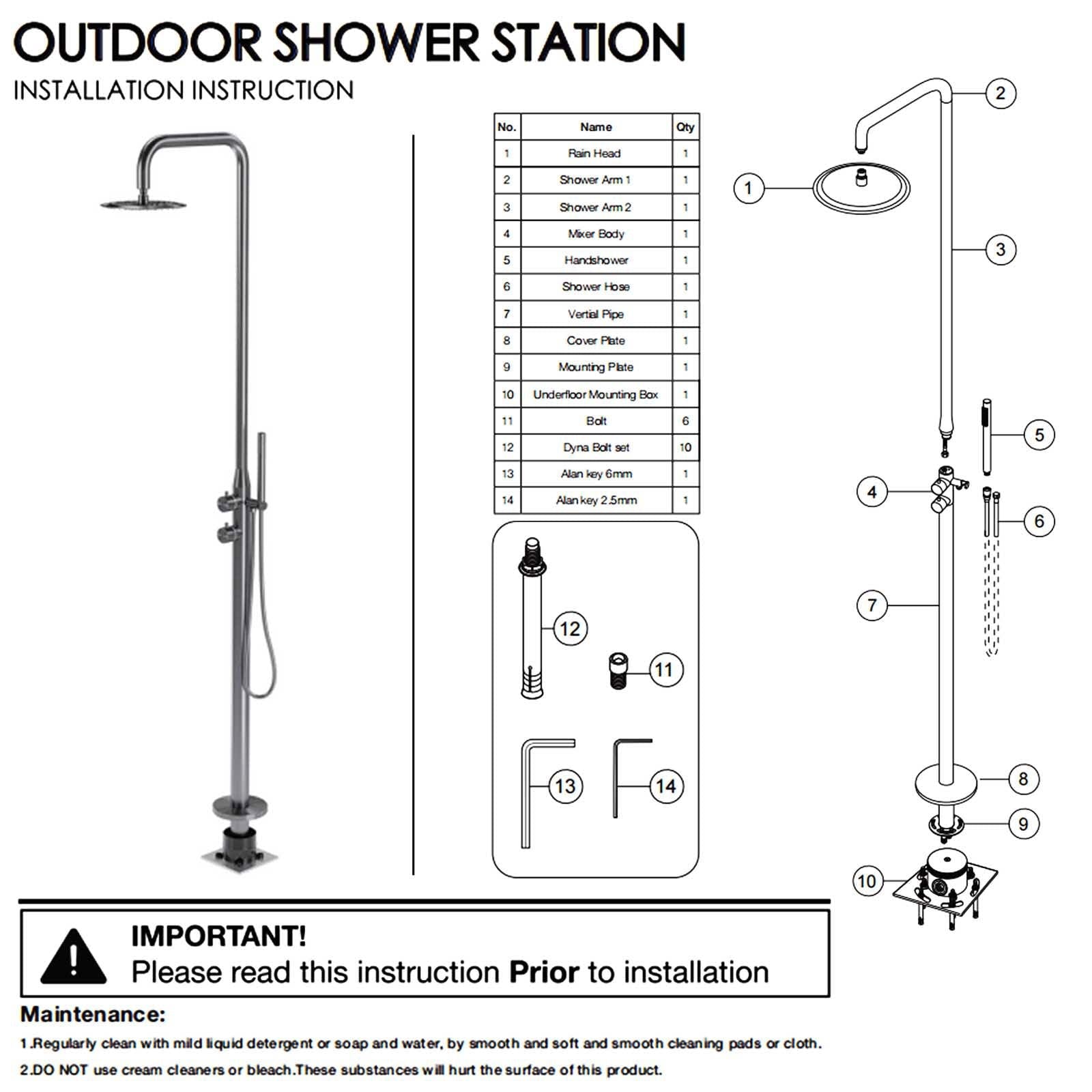 WELS Matte Black 316SUS Dual Shower Set Outdoor Bath System Rainfall 10" Head - Furniture > Bathroom > Shower Heads & Screens - Rivercity House & Home Co. (ABN 18 642 972 209) - Affordable Modern Furniture Australia