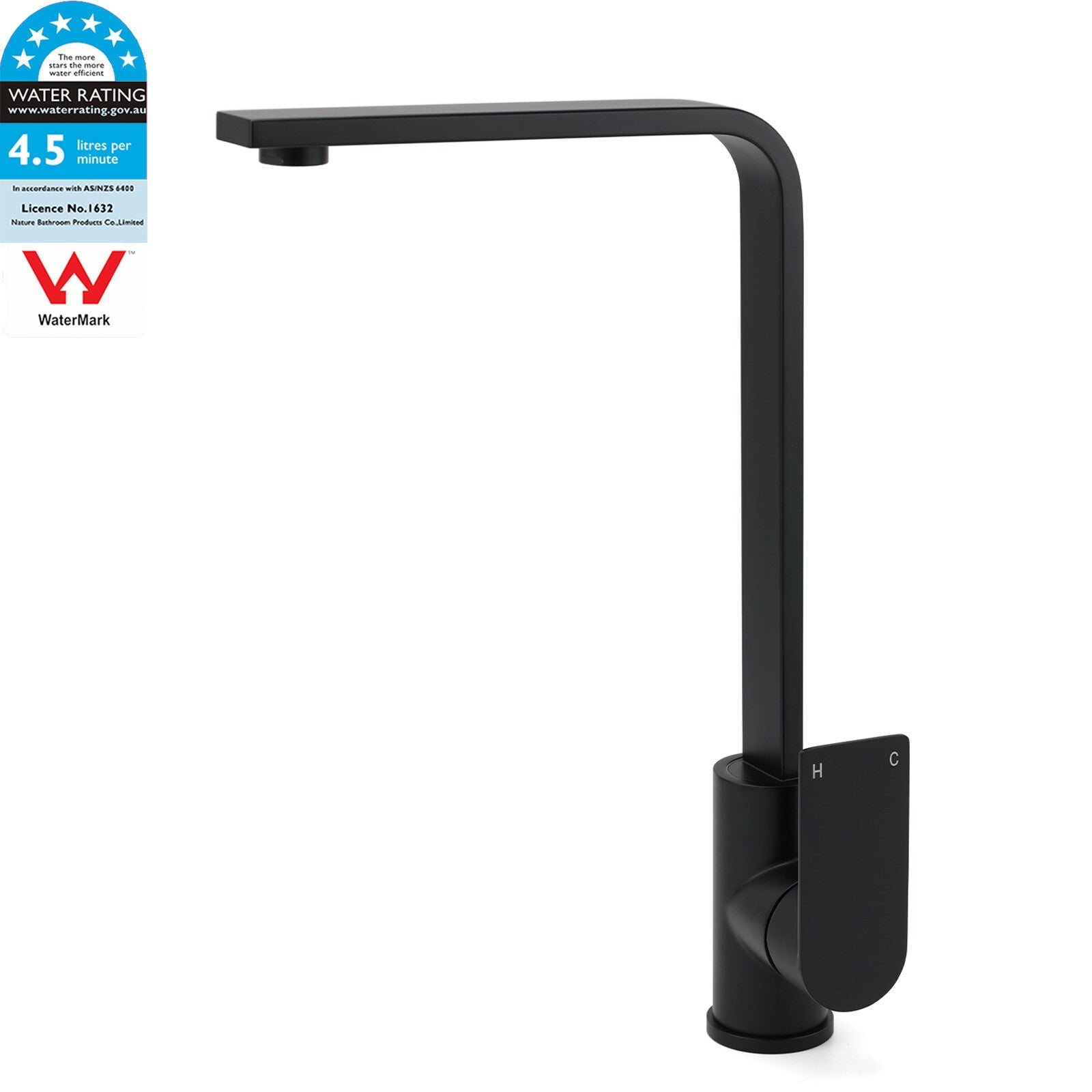 WELS Matte Black High Rise Gooseneck Kitchen Sink Laundry Mixer Faucet Tapware - Furniture > Bathroom > Shower Heads & Screens - Rivercity House & Home Co. (ABN 18 642 972 209) - Affordable Modern Furniture Australia