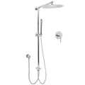 12" Round Rain Twin Shower Head with Handheld, Wall Rail & Chrome Mixer Valve Set - Chrome