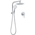 9" Round Twin Shower Head 3-Mode Handheld Gooseneck Wall Arm 2-in-1 Combo Mixer Set - Chrome