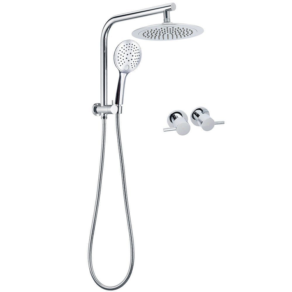 WELS Round 9" Twin Shower Head 3 Mode Handheld Gooseneck Wall Arm 2 in 1 Combo Taps Set - Furniture > Bathroom > Shower Heads & Screens - Rivercity House & Home Co. (ABN 18 642 972 209) - Affordable Modern Furniture Australia