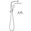 10" Round Chrome Dual Shower Head Set with 3-Mode Handheld, Gooseneck Wall Arm & Twin Taps - Chrome