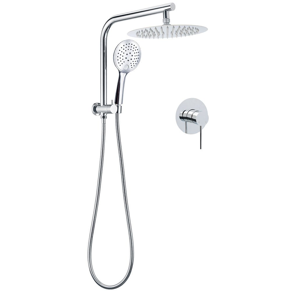 WELS Round Chrome 10" Twin Shower Head 3 Mode Handheld Gooseneck Wall Arm Mixer Set - Furniture > Bathroom > Shower Heads & Screens - Rivercity House & Home Co. (ABN 18 642 972 209) - Affordable Modern Furniture Australia