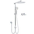 12" Round Large 2in1 Rain Shower Head with 3 Modes Handheld, Wall Rail & Brass Twin Taps - Chrome
