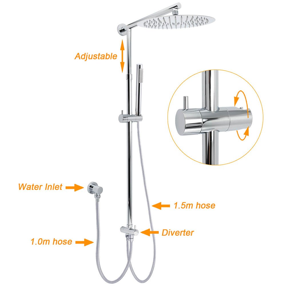 WELS Round Large 12" Rain 2in1 Shower Head Stainless Steel Handheld Wall Rail Brass Twin Taps Set - Furniture > Bathroom > Shower Heads & Screens - Rivercity House & Home Co. (ABN 18 642 972 209) - Affordable Modern Furniture Australia
