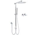 12" Round Large 2in1 Rain Shower Head with Handheld, Wall Rail & Brass Twin Taps Set - Chrome