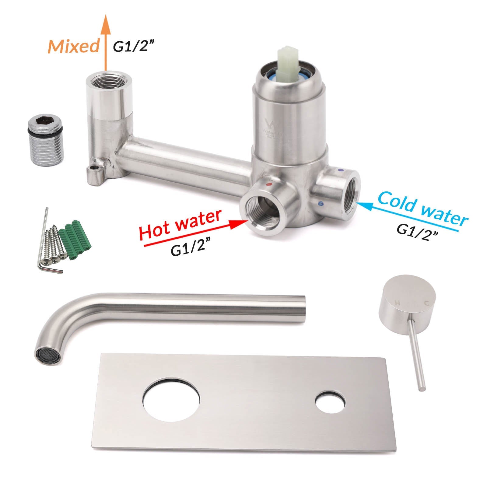 WELS Round Wall Mounted Basin Vanity Mixer Bath Tub Faucet Spout Brushed Nickel - Furniture > Bathroom > Shower Heads & Screens - Rivercity House & Home Co. (ABN 18 642 972 209) - Affordable Modern Furniture Australia