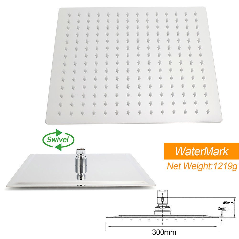 WELS Square Chrome 12" Shower Head 3 Mode Handheld Diverter Wall Arm 2in1 Set + Mixer - Furniture > Bathroom > Shower Heads & Screens - Rivercity House & Home Co. (ABN 18 642 972 209) - Affordable Modern Furniture Australia