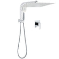 Square 16" Chrome Shower Head 2in1 Handheld Diverter Wall Arm Set + Mixer - Chrome