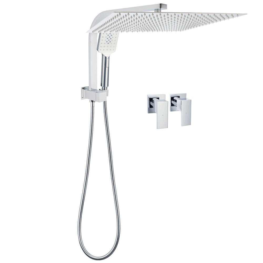 WELS Square Extra Large 16" Shower Head 3 Mode Handheld Diverter Wall Arm 2in1 Set + Taps - Furniture > Bathroom > Shower Heads & Screens - Rivercity House & Home Co. (ABN 18 642 972 209) - Affordable Modern Furniture Australia