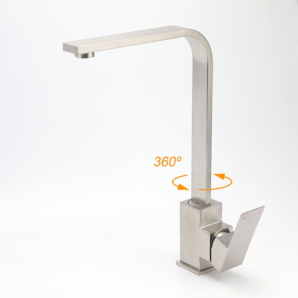 WELS Square Kitchen Sink Laundry Mixer 360º Swivel Faucet Tap Set Brushed Nickel - Furniture > Bathroom > Shower Heads & Screens - Rivercity House & Home Co. (ABN 18 642 972 209) - Affordable Modern Furniture Australia