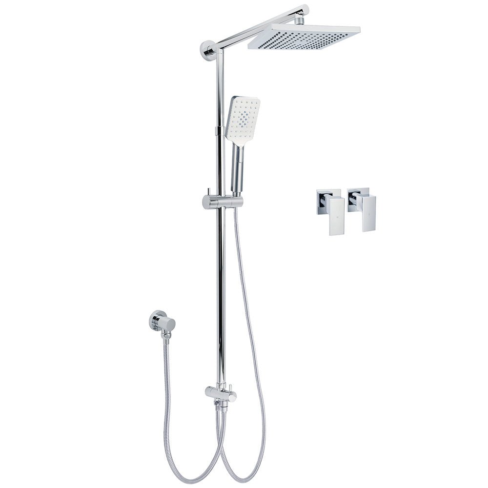 WELS Square Plastic Shower 8" Rainfall Head 3 Mode Handheld Sliding Rail Wall Arm + Twin Taps - Furniture > Bathroom > Shower Heads & Screens - Rivercity House & Home Co. (ABN 18 642 972 209) - Affordable Modern Furniture Australia