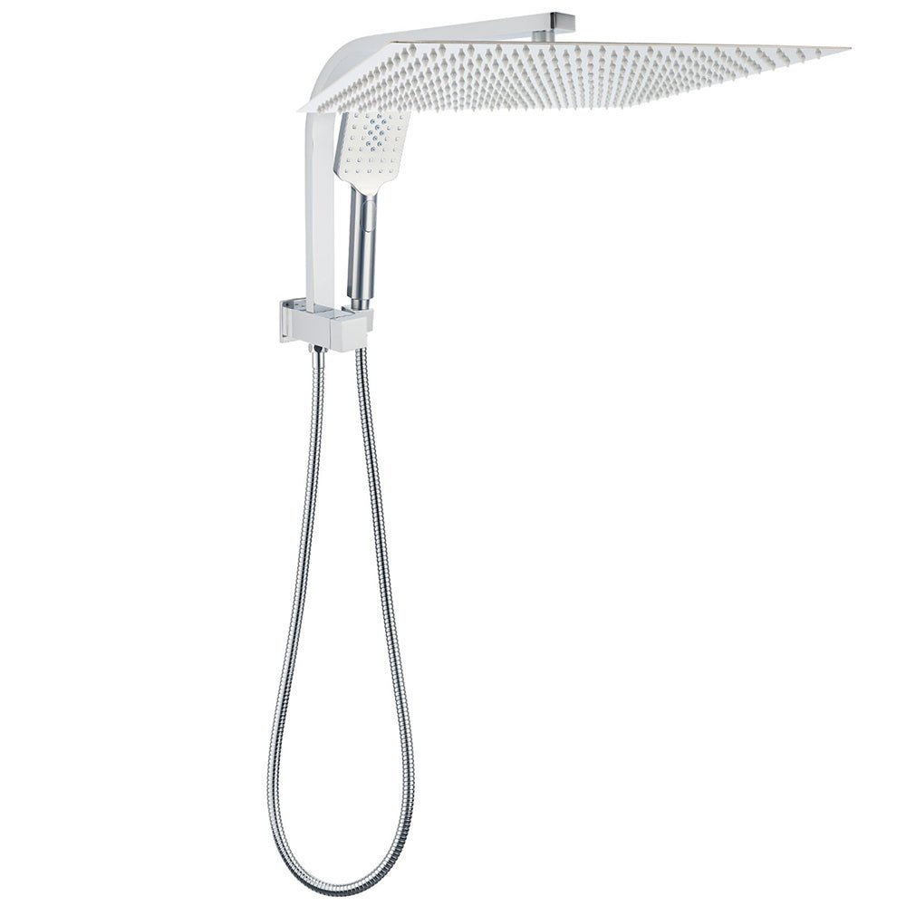 WELS Square Twin Shower Head Chrome 16" Large 3 Mode Handheld Diverter Wall Arm Set - Furniture > Bathroom > Shower Heads & Screens - Rivercity House & Home Co. (ABN 18 642 972 209) - Affordable Modern Furniture Australia