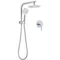 Twin 8" Round 3-Mode Handheld Shower Head with Gooseneck Arm Mixer Set - Chrome