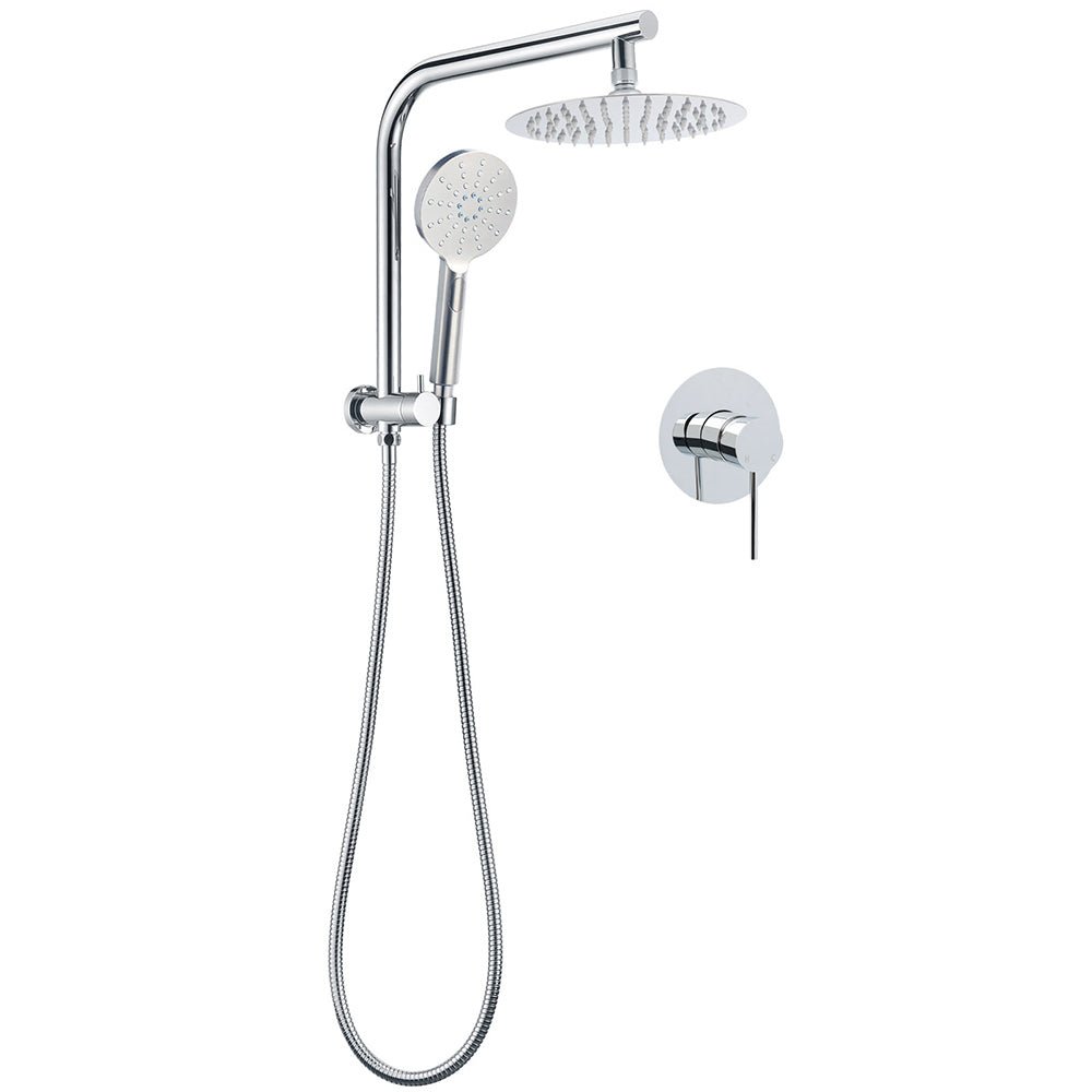 WELS Twin Shower 8" Round Chrome Head 3 Mode Handheld Rose Gooseneck Arm Mixer Set - Furniture > Bathroom > Shower Heads & Screens - Rivercity House & Home Co. (ABN 18 642 972 209) - Affordable Modern Furniture Australia