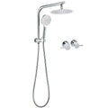 Twin 8" Round Chrome Rainfall & 3-Mode Handheld Shower Set with Gooseneck Arm & Taps - Chrome
