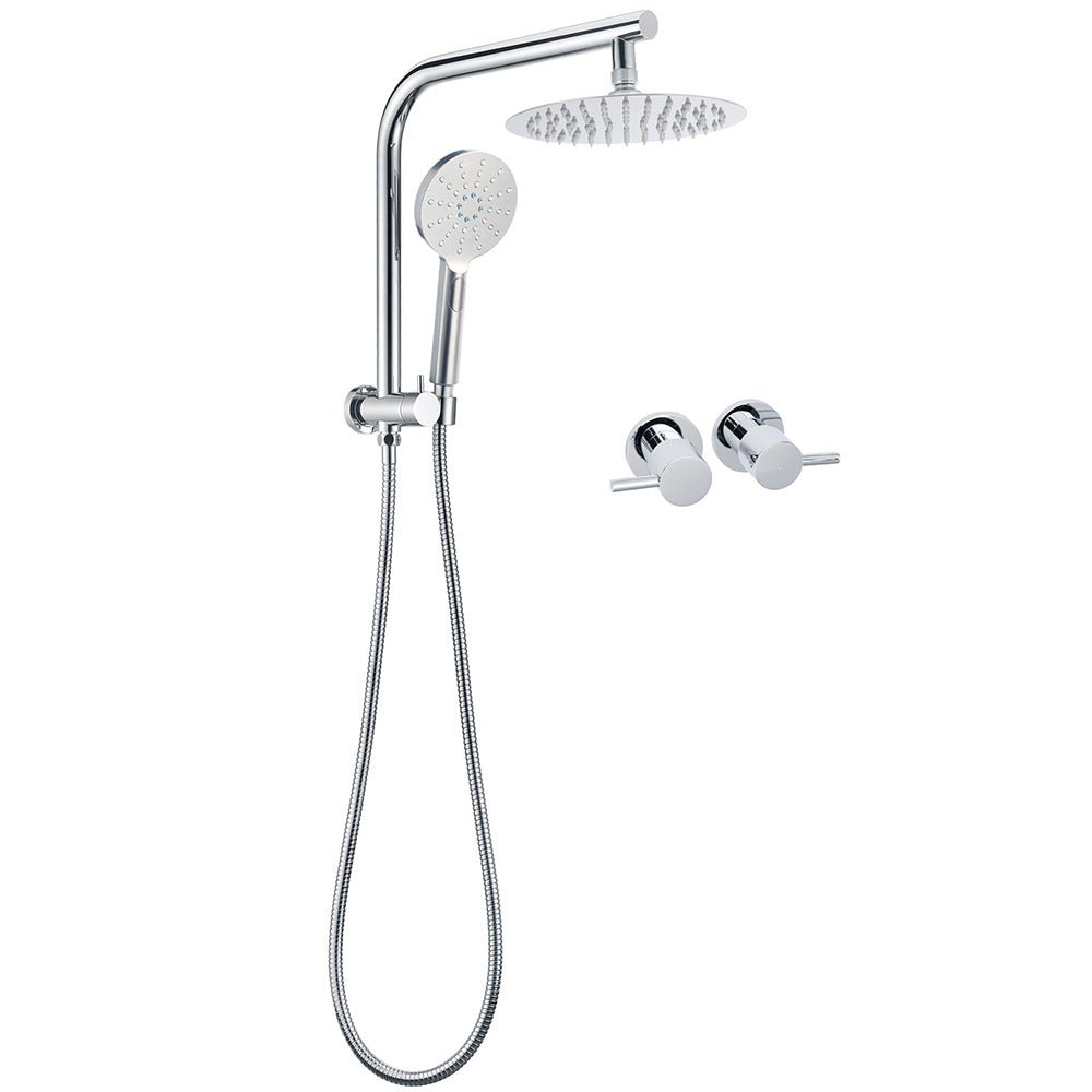 WELS Twin Shower 8" Round Chrome Head 3 Mode Handheld Rose Gooseneck Arm Taps Set - Furniture > Bathroom > Shower Heads & Screens - Rivercity House & Home Co. (ABN 18 642 972 209) - Affordable Modern Furniture Australia