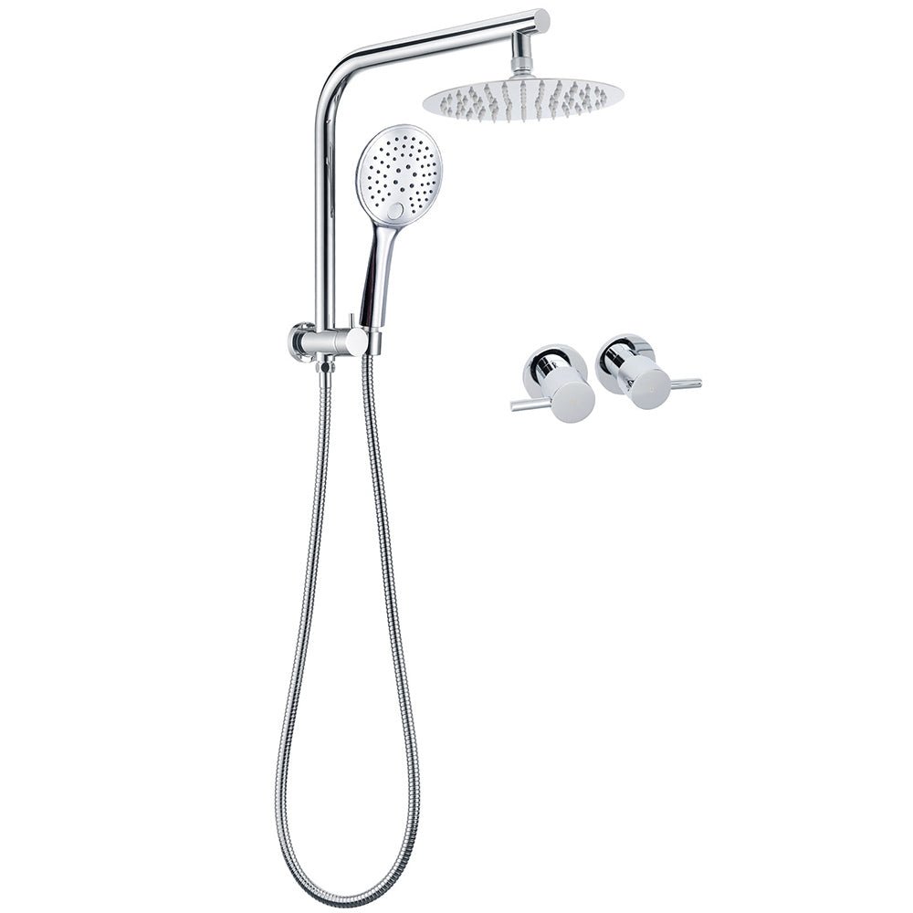 WELS Twin Shower Set 8" Rain Head 3 Modes Handheld Diverter Gooseneck Wall Arm + Taps - Furniture > Bathroom > Shower Heads & Screens - Rivercity House & Home Co. (ABN 18 642 972 209) - Affordable Modern Furniture Australia