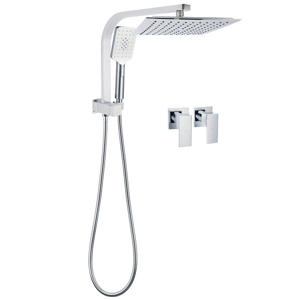 WELS Twin Square 10" Rain Shower Head 3 Mode Handheld Diverter Wall Arm Taps Valve - Furniture > Bathroom > Shower Heads & Screens - Rivercity House & Home Co. (ABN 18 642 972 209) - Affordable Modern Furniture Australia